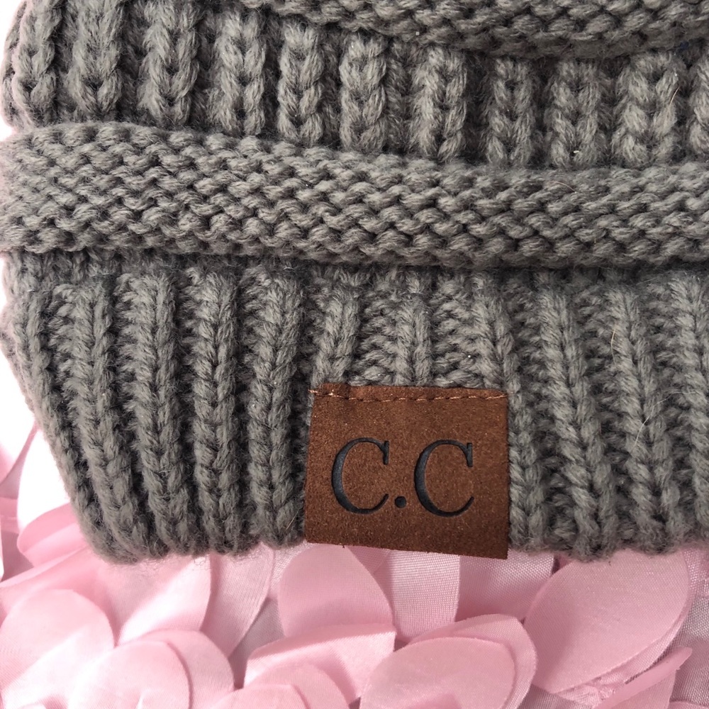 C.C Faux Fur Pom Pom Grey Beanie